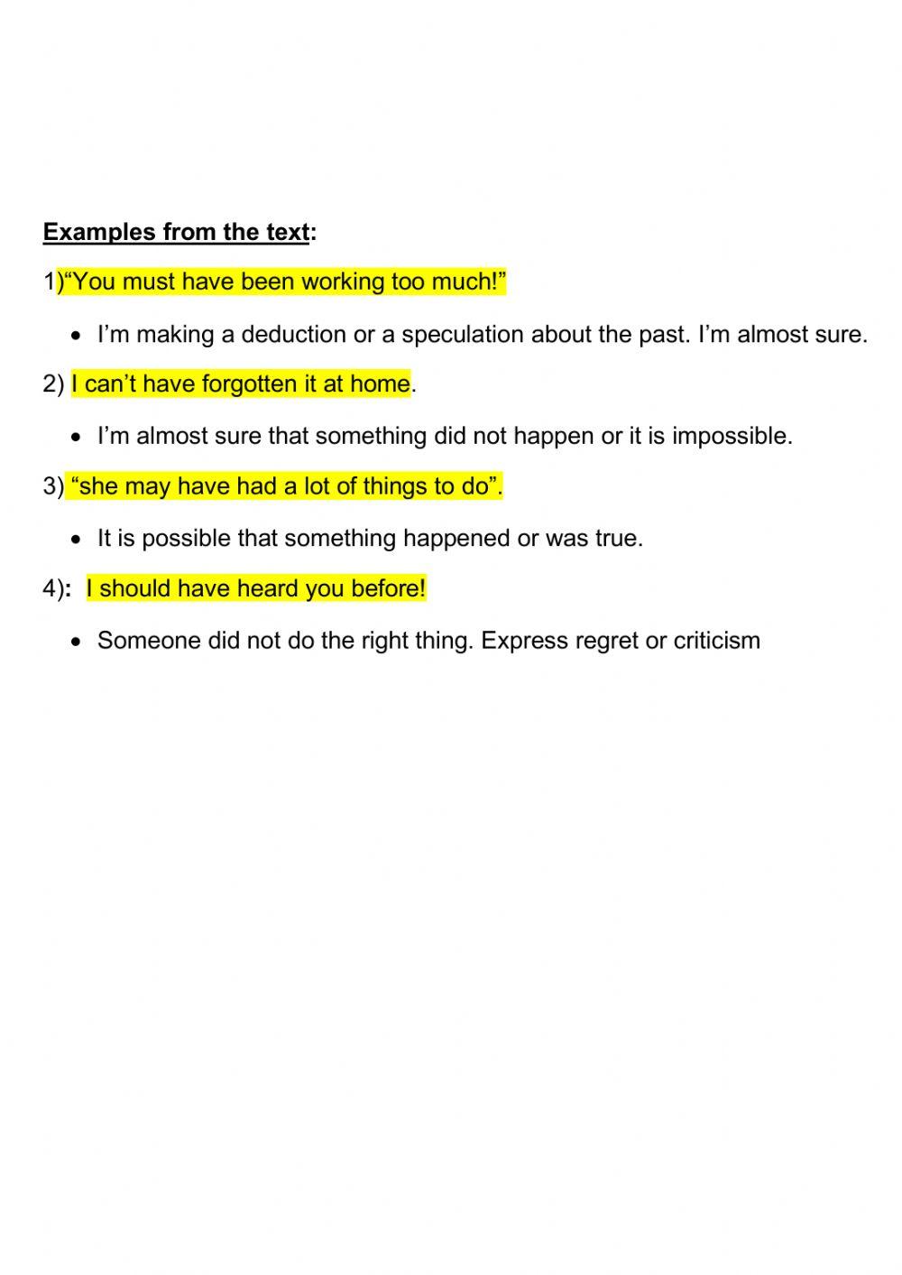 Past modals and verbs of senses