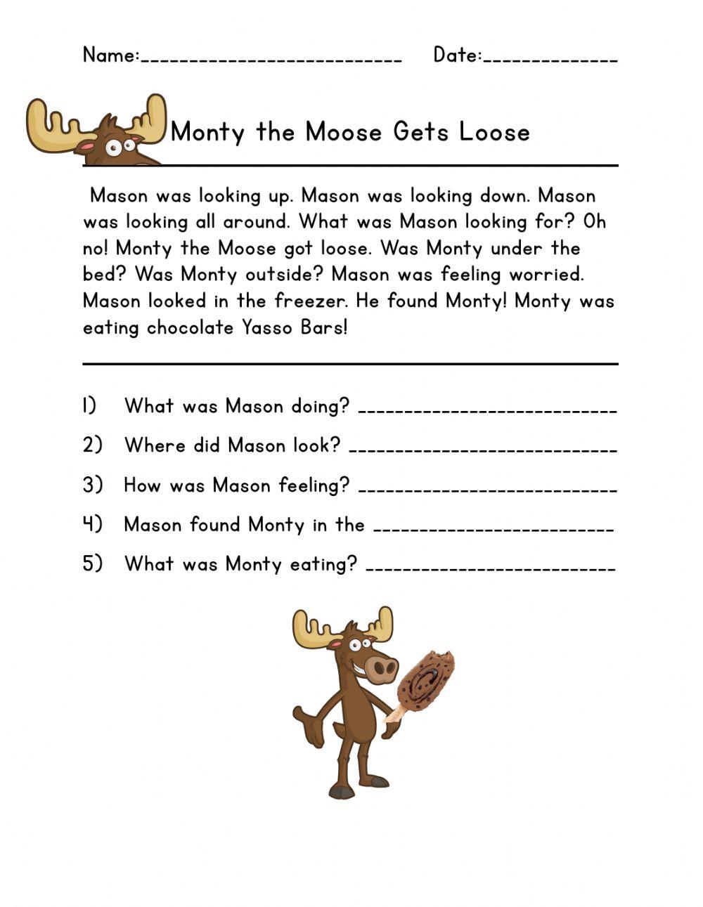 Reading Comprehension Monty the Moose