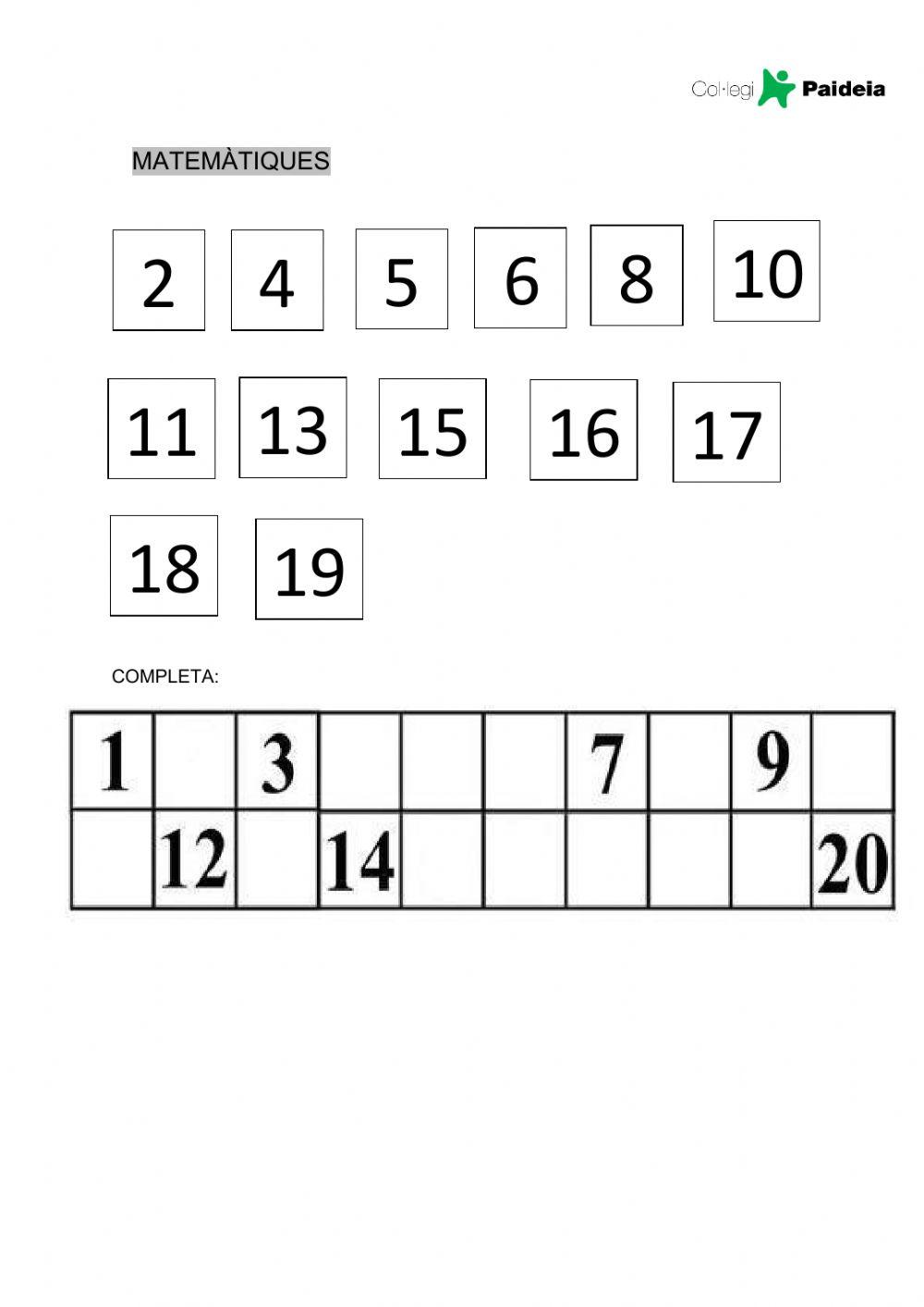 Completa la taula del 20