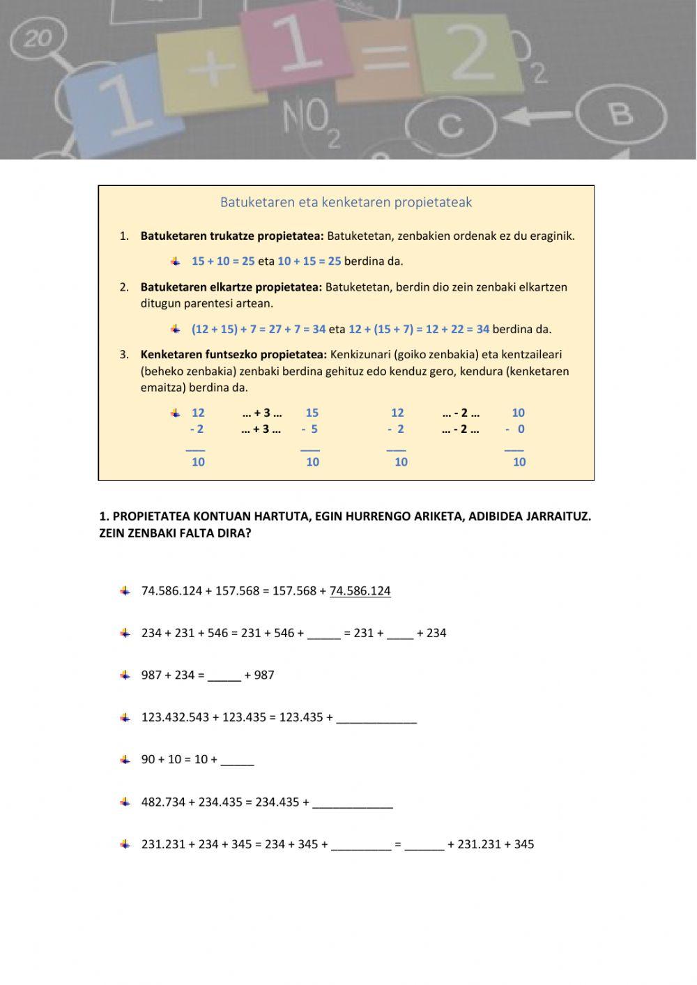 Batuketen eta kenketen propietateak
