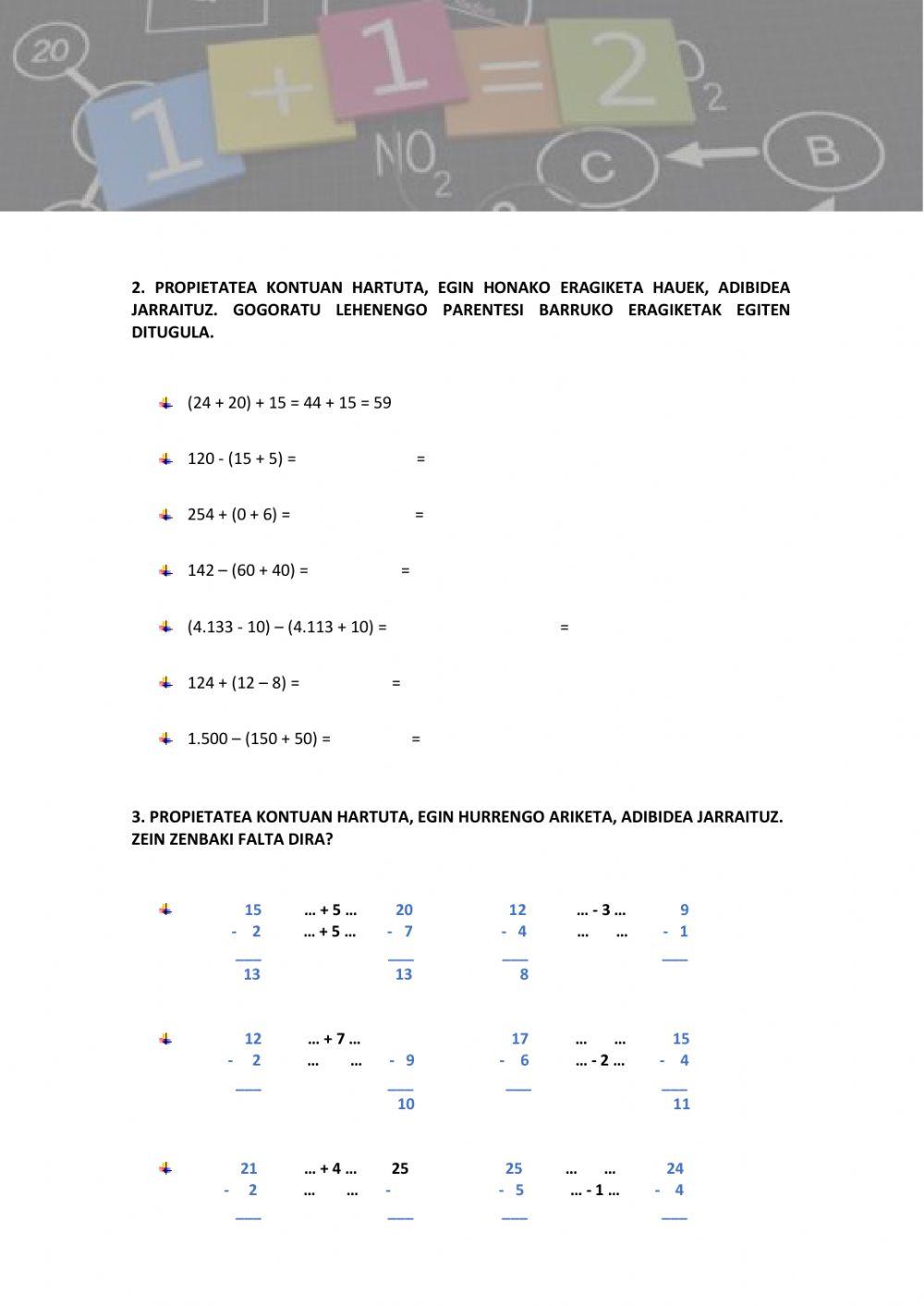 Batuketen eta kenketen propietateak