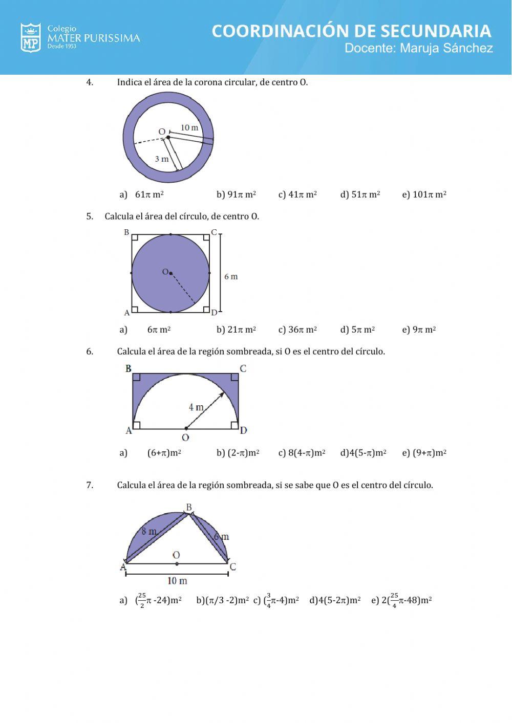 Areas de regiones circulares