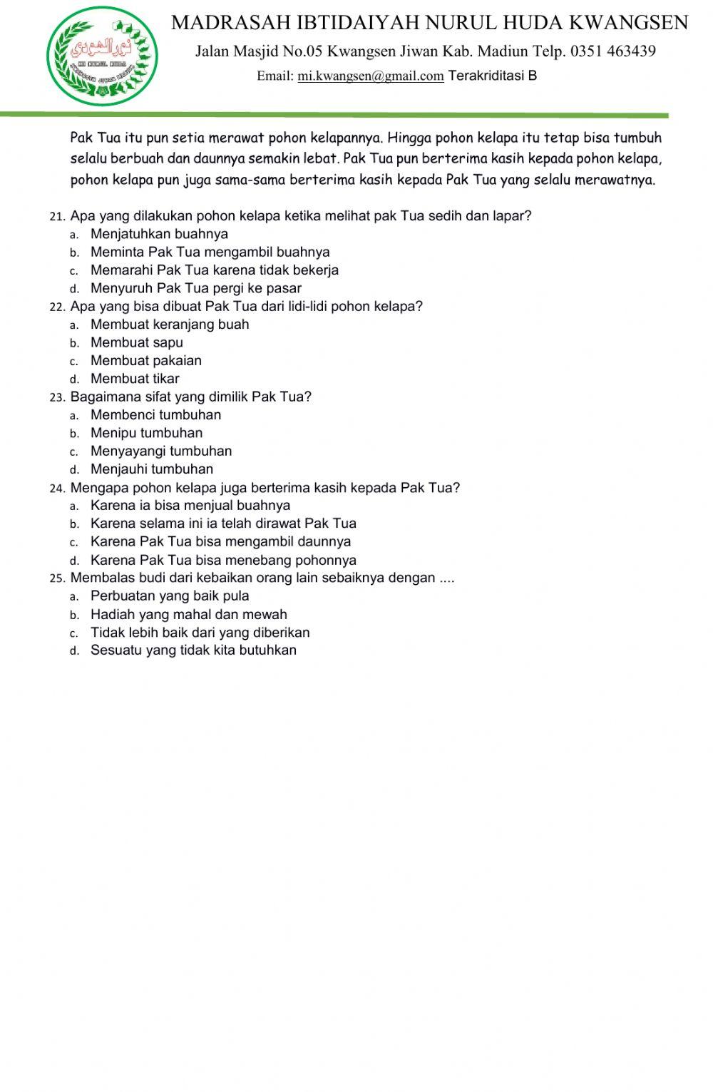 Ulangan harian tema 2 sub1 kelas 3