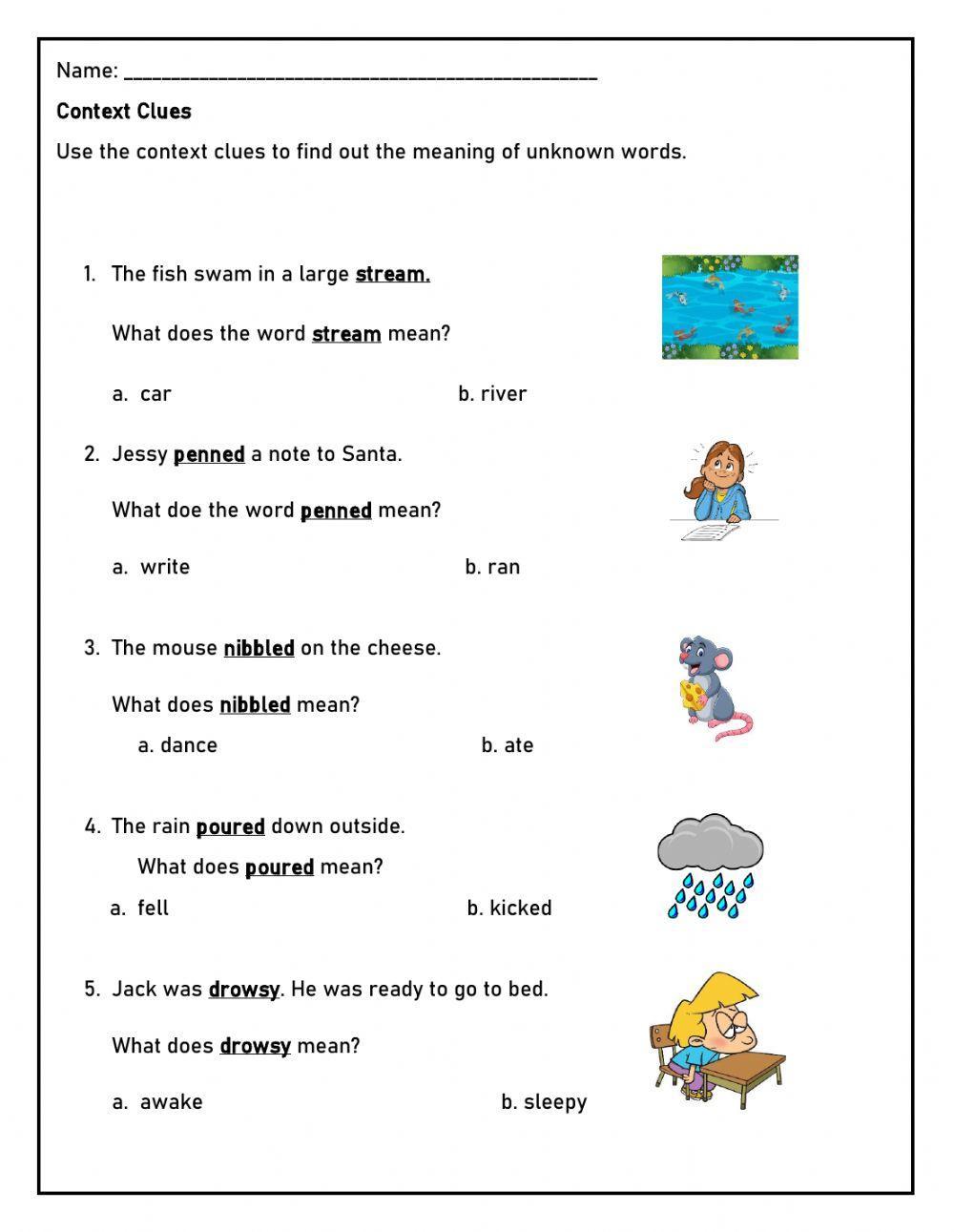 Context Clues Free Online Worksheet Live Worksheets