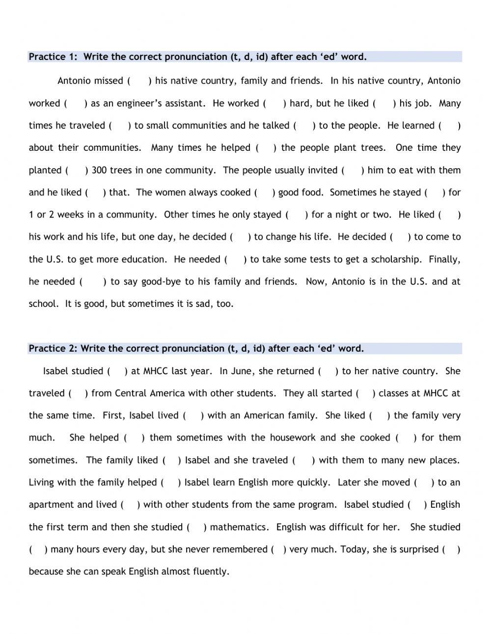 Past tense pronunciation practice