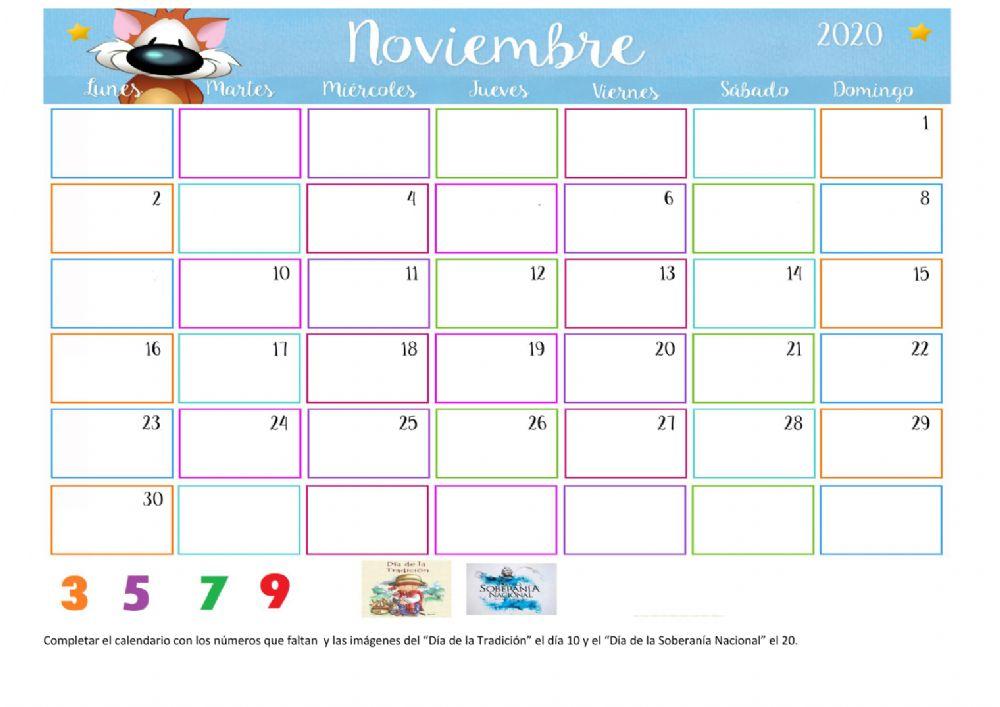 Calendario noviembre sala roja