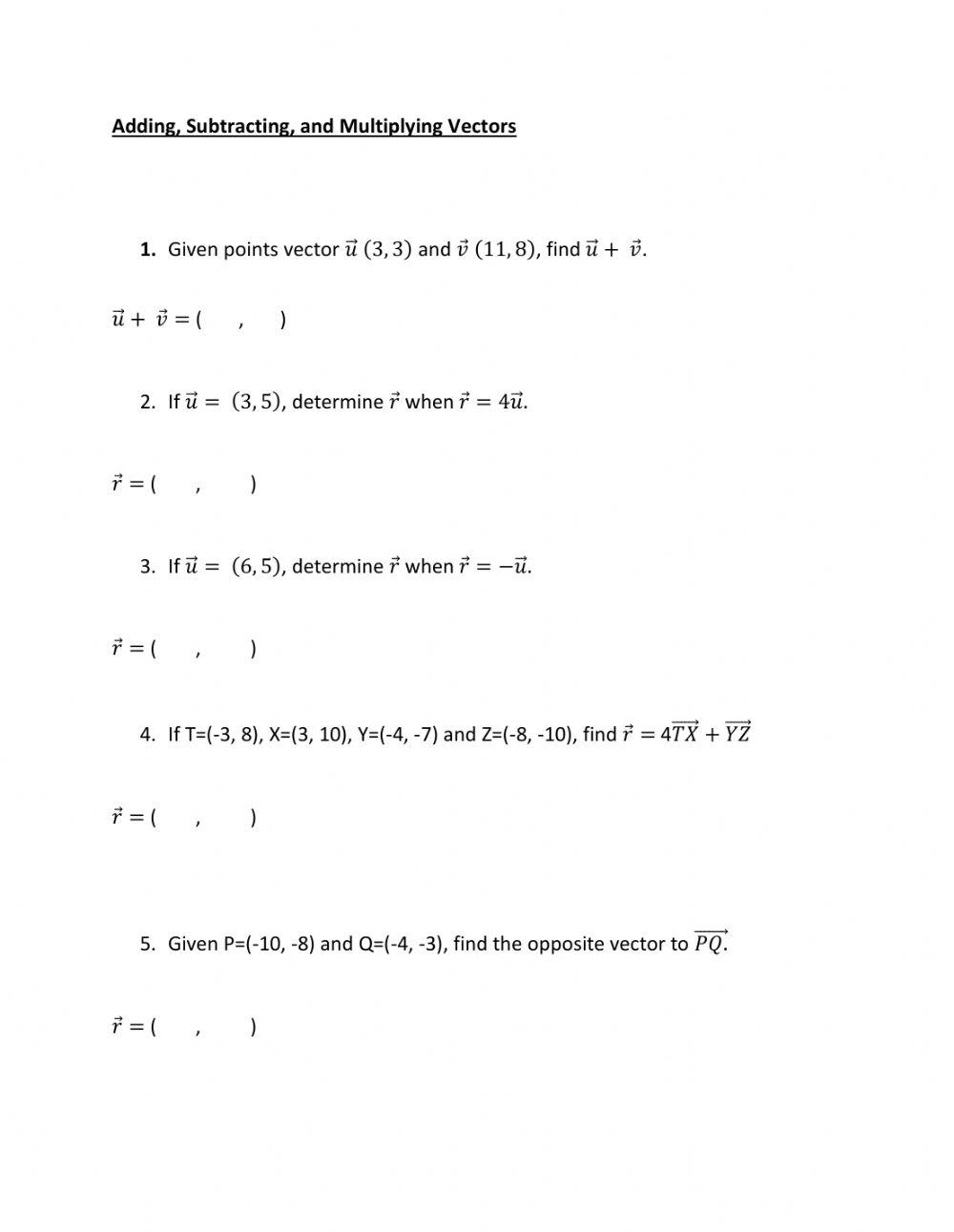 Operations on vectors Operations on vectors