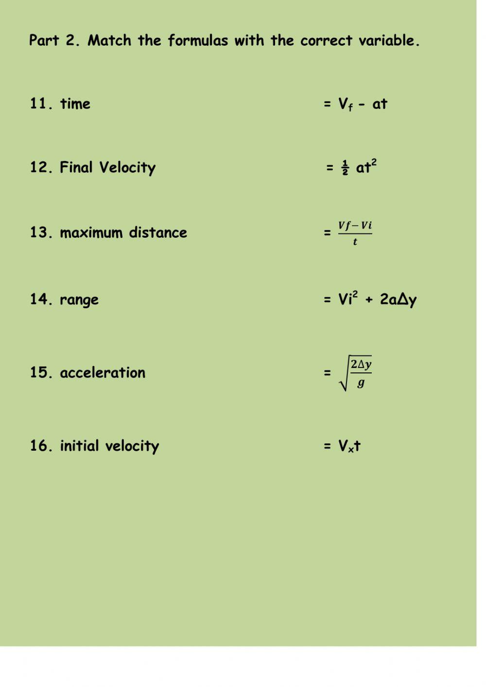 Practice Sheet on Kinematic Equations