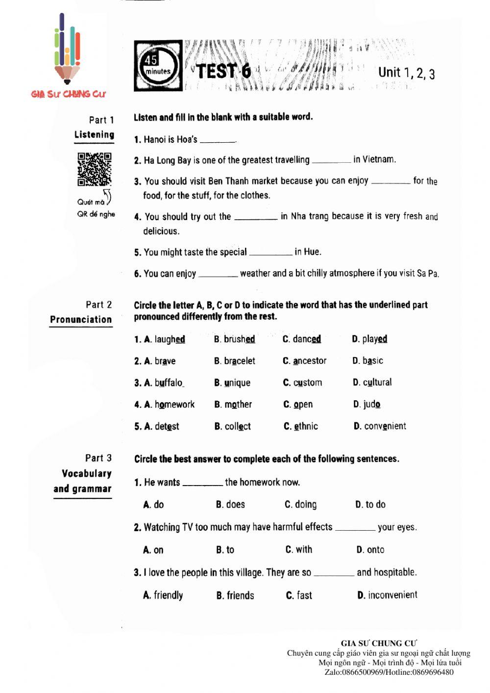 Lớp 8- Kiểm tra 45p (test so 6 luyen giai)