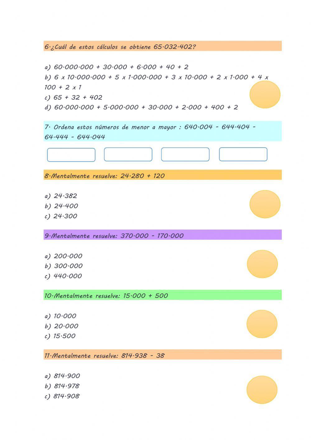 5º numeración y calculos mentales