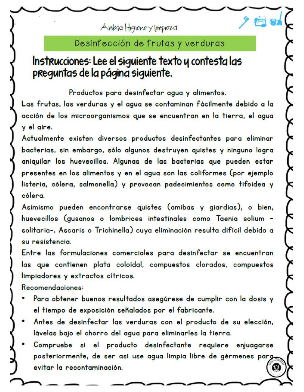 Desinfección de frutas y verduras