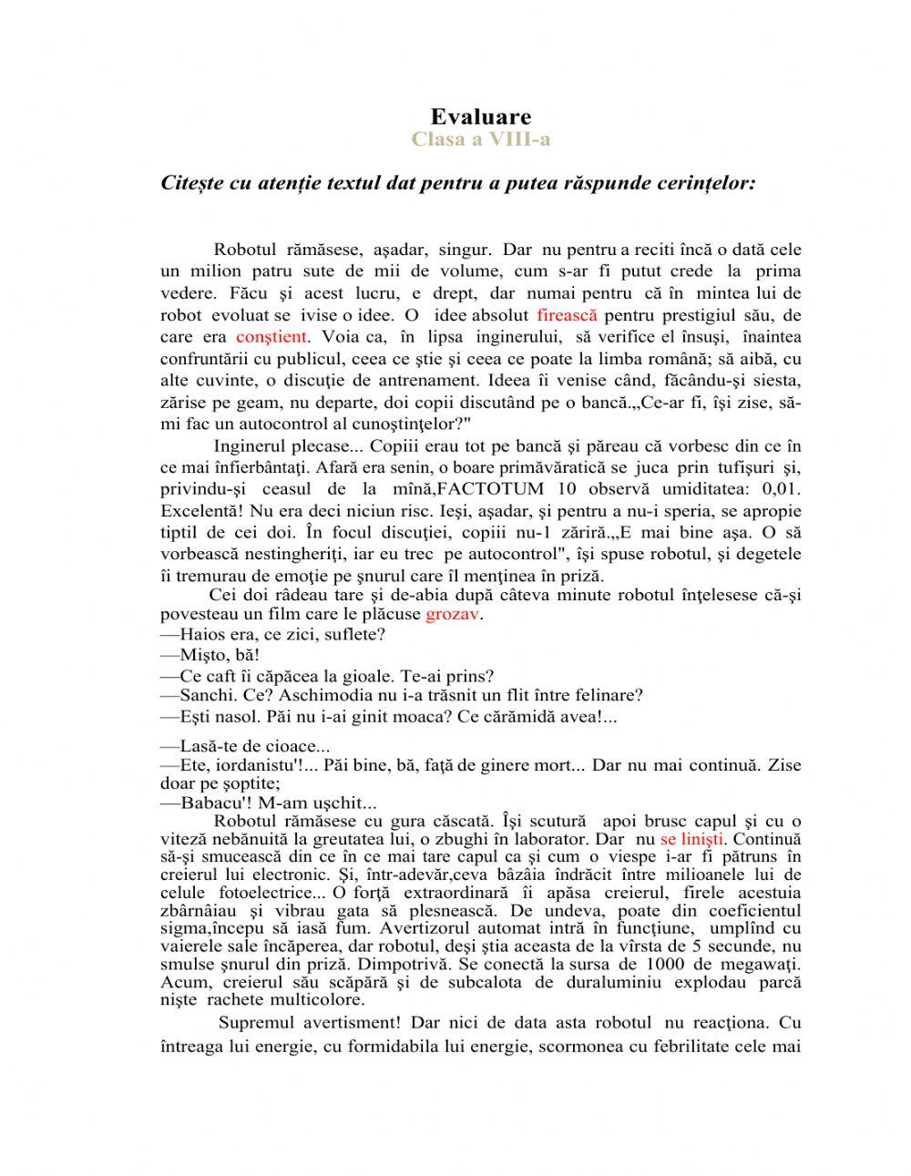 Evaluare  unitatea I