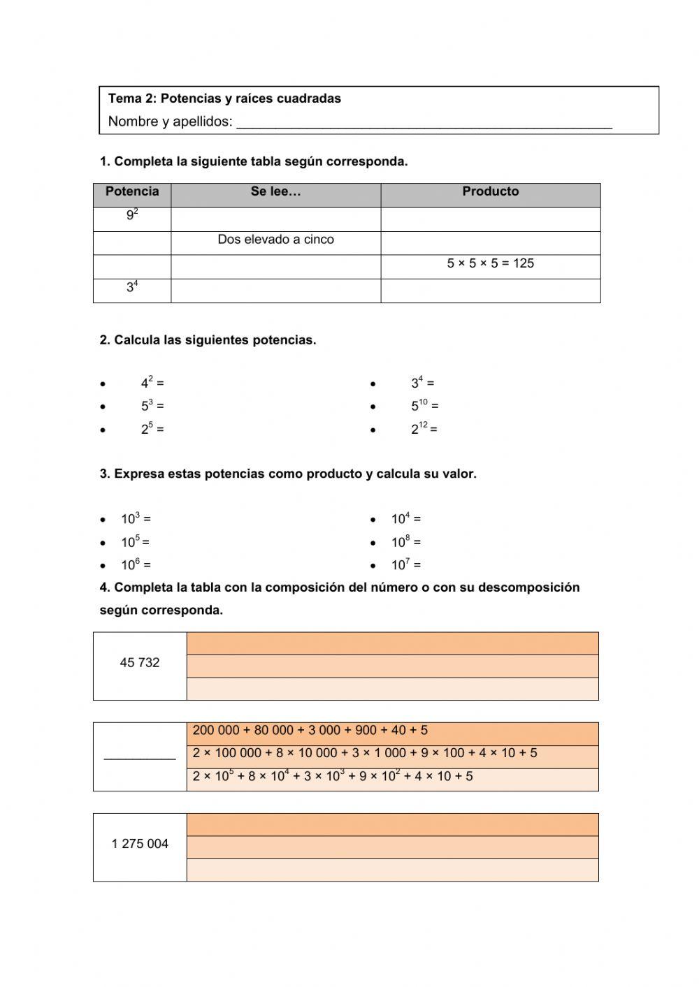 calculo de potencias y raíces cuadradas