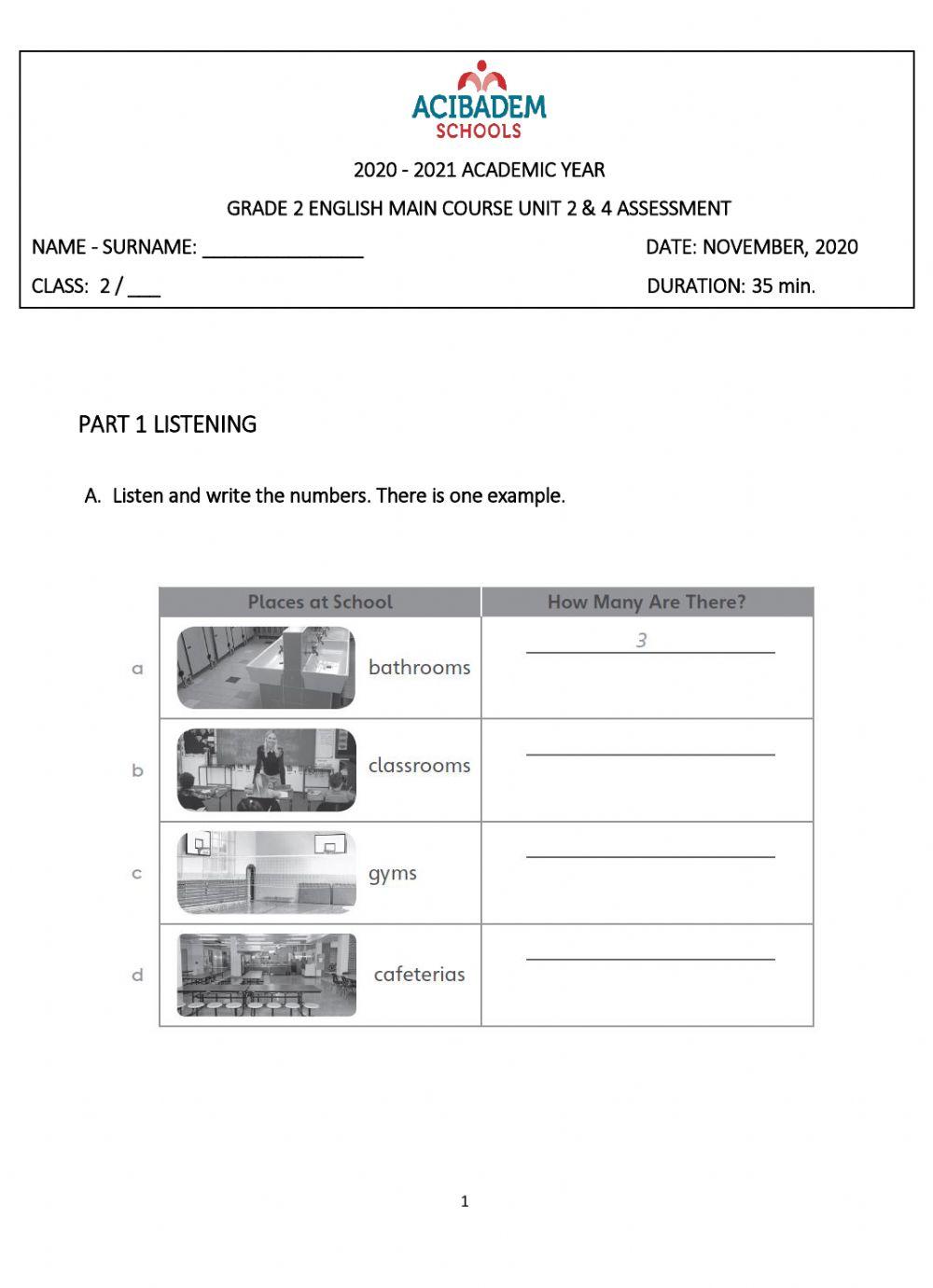 Uni̇t 2 & 4 Unit Assessment