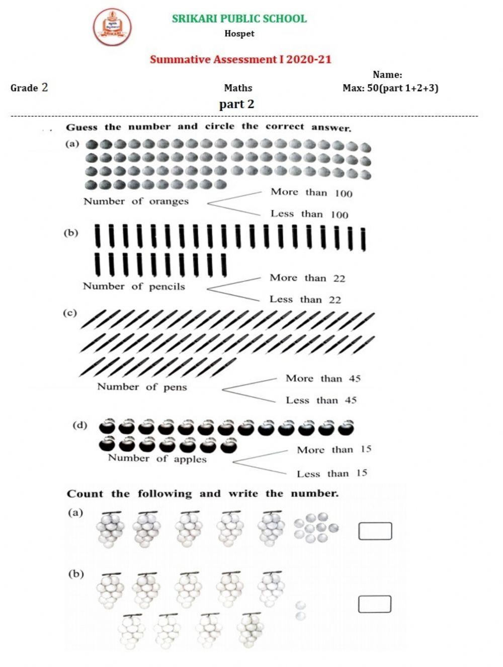 Srikari Public School II std Maths SA 1 Part 2