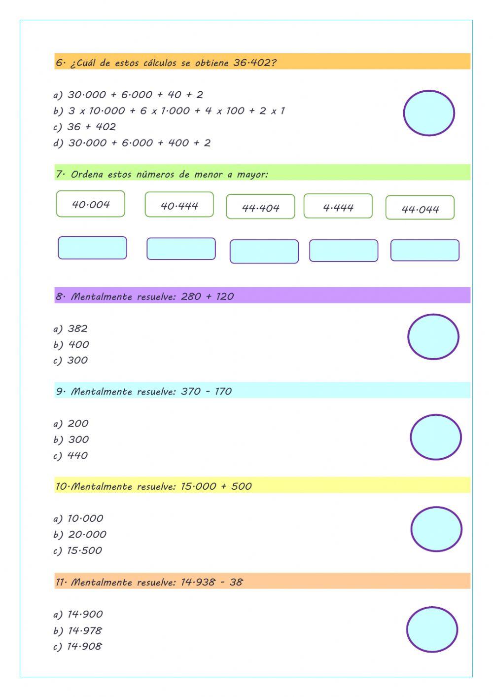 4º numeración y calculos mentales