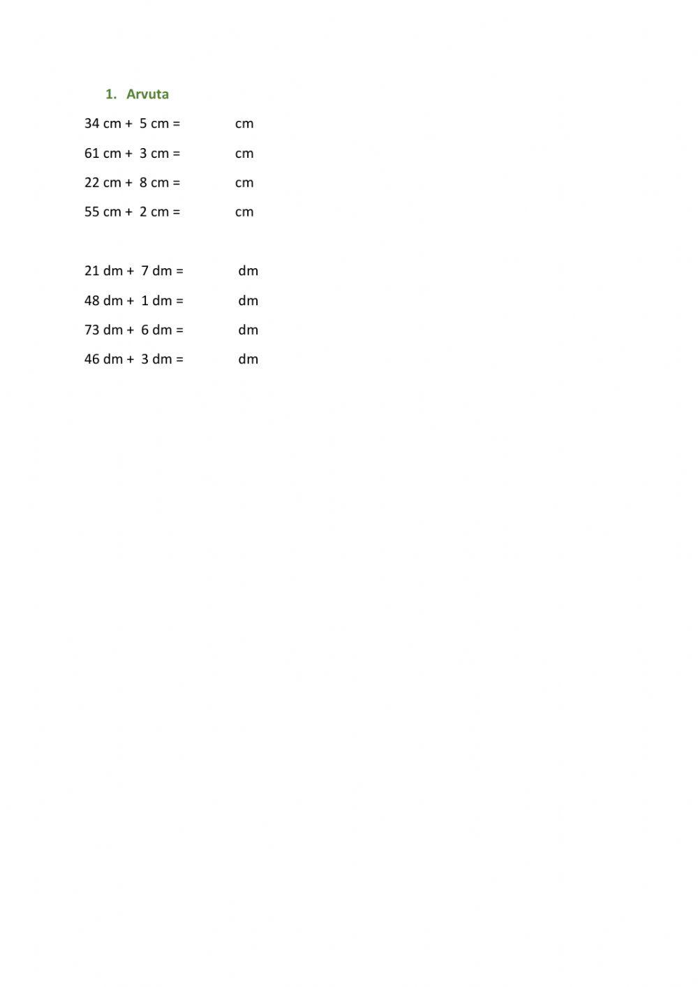 Teisendamine, sentimeeter, detsimeeter