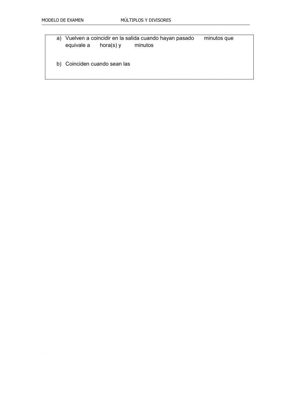 Múltiplos y divisores (modelo de examen)