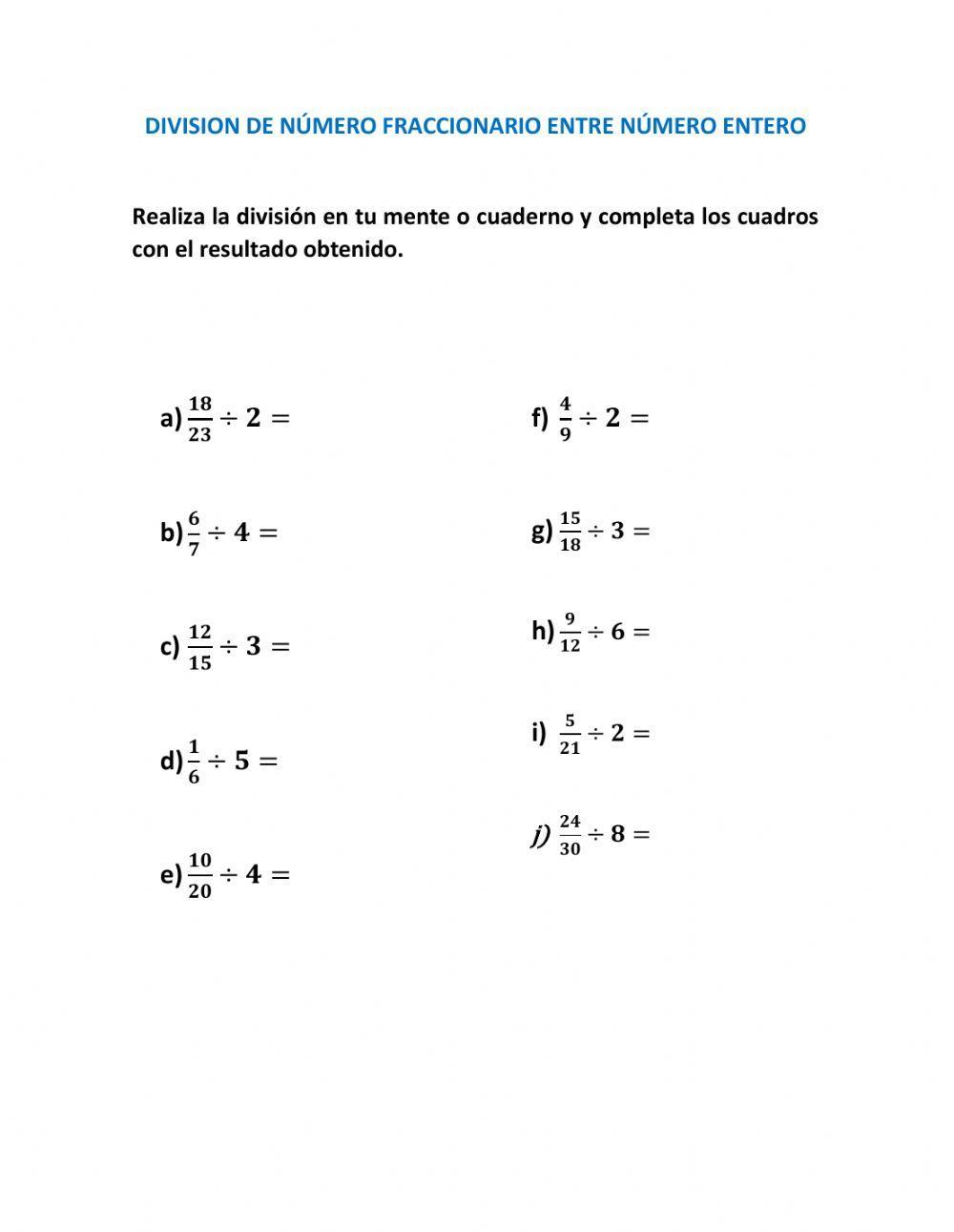 División de fracciones con entero