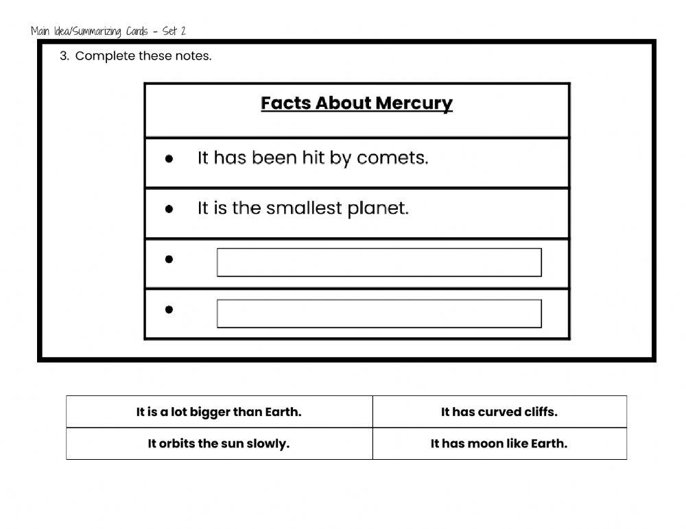 Main Idea Task Cards Set 1