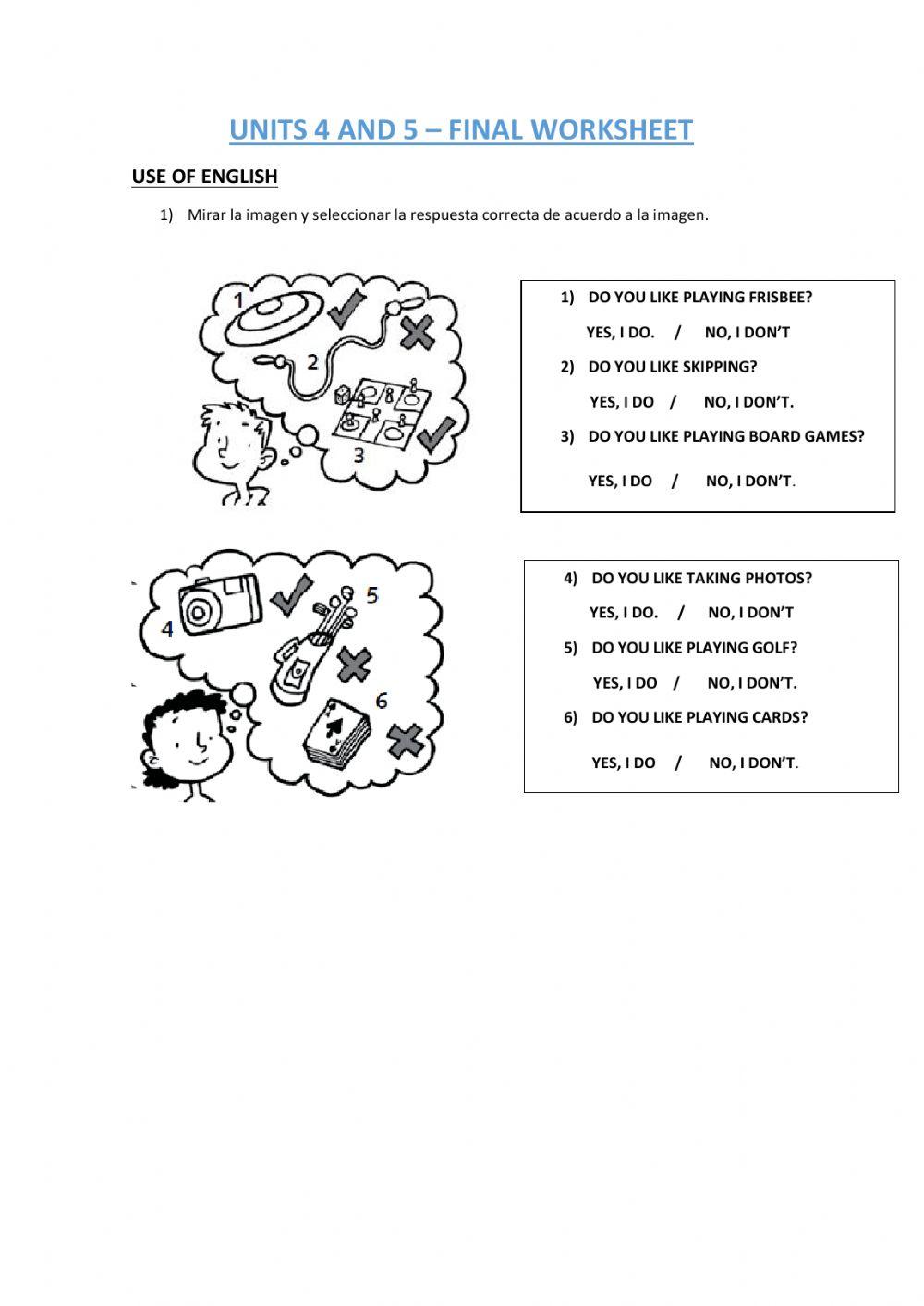 PRACTICE TEST - UNITS 4 AND 5 - 4to C