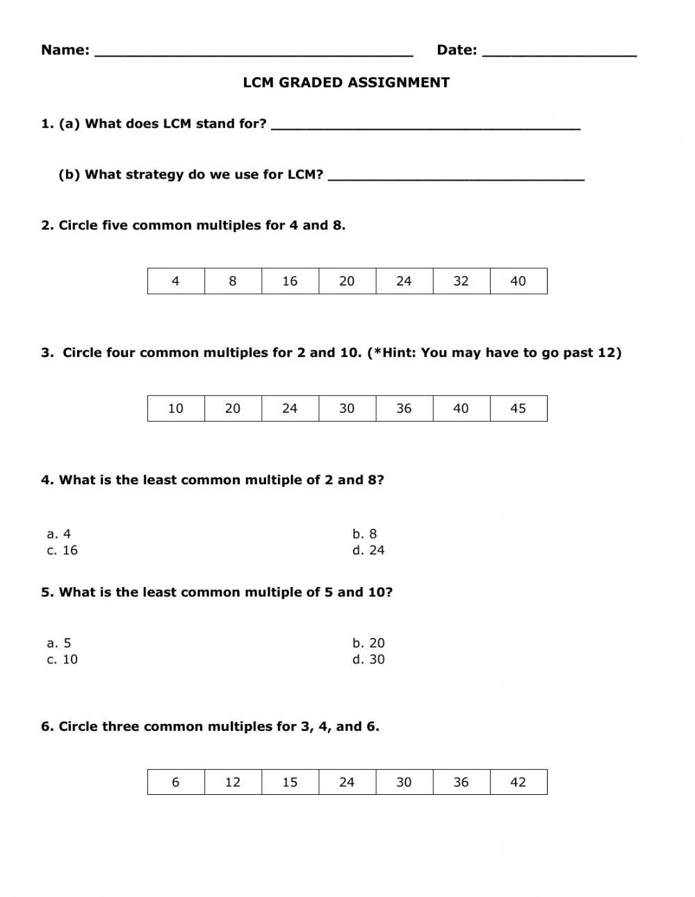 LCM Classwork