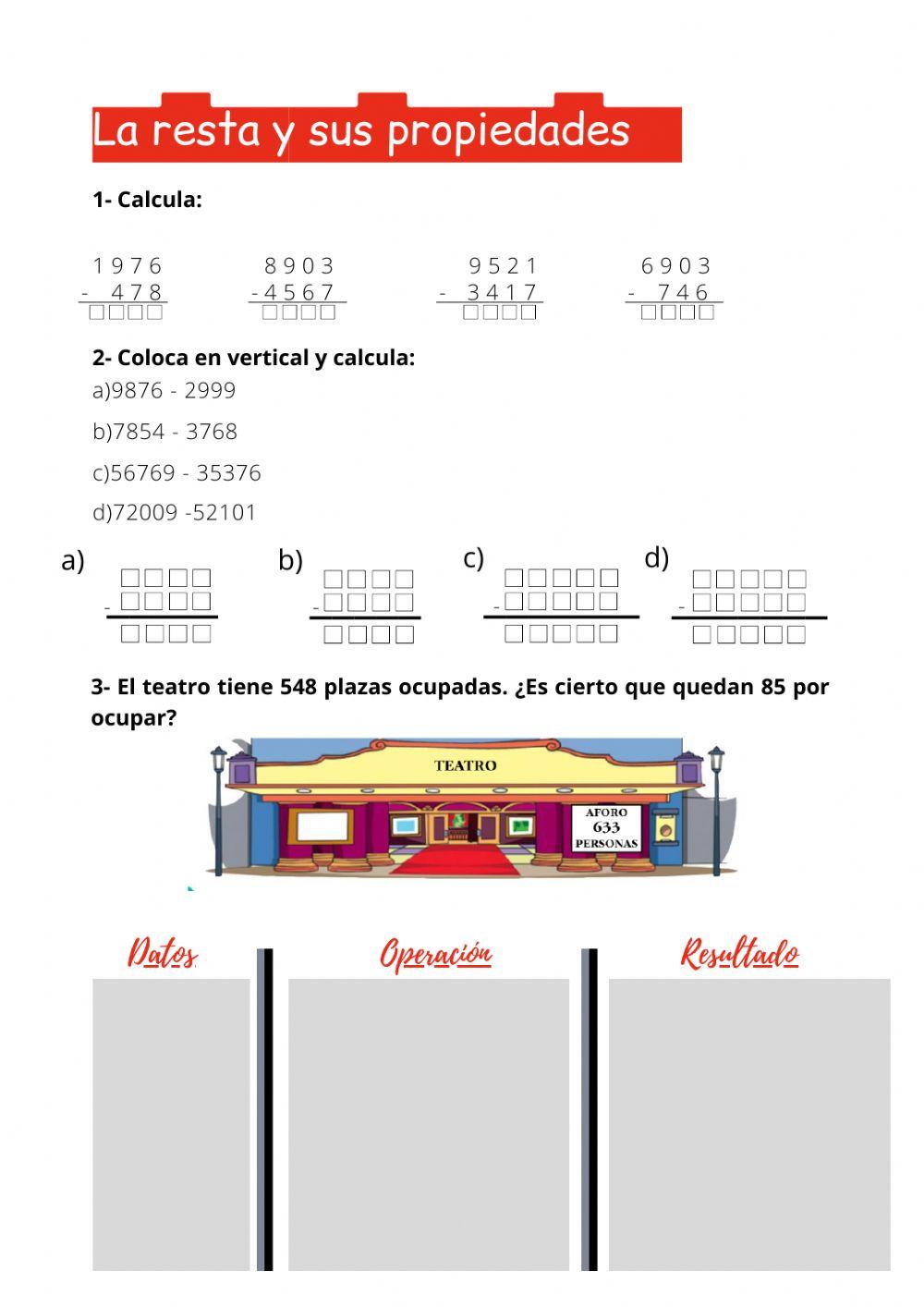 La resta y sus propiedades