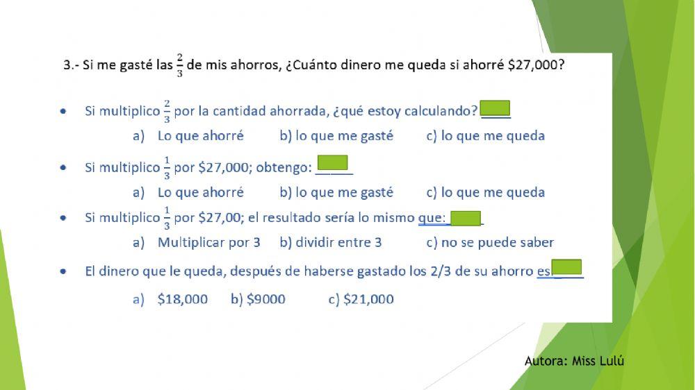 Problemas de razonamiento con fracciones