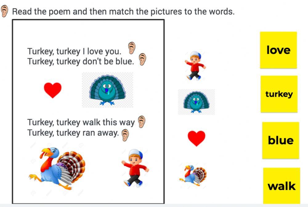 Thanksgiving poem and word match