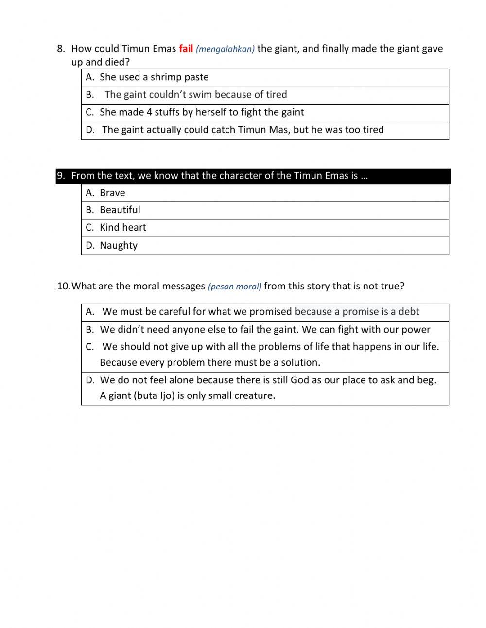 Narrative Text QUIZ Part 1