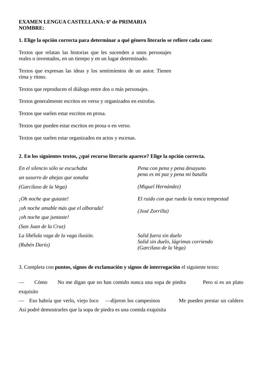 Examen de Lengua Castellana