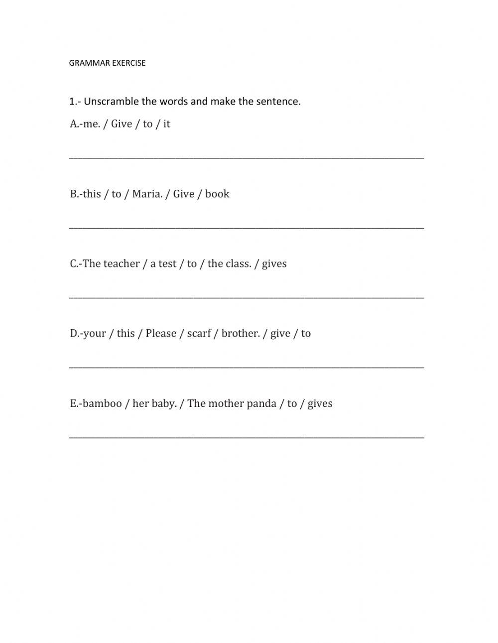 Grammar exercise  E3