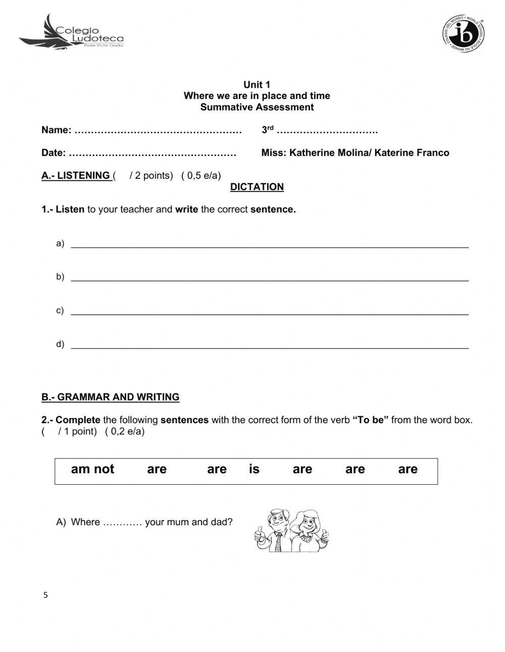 Sumative assessment Unit 1