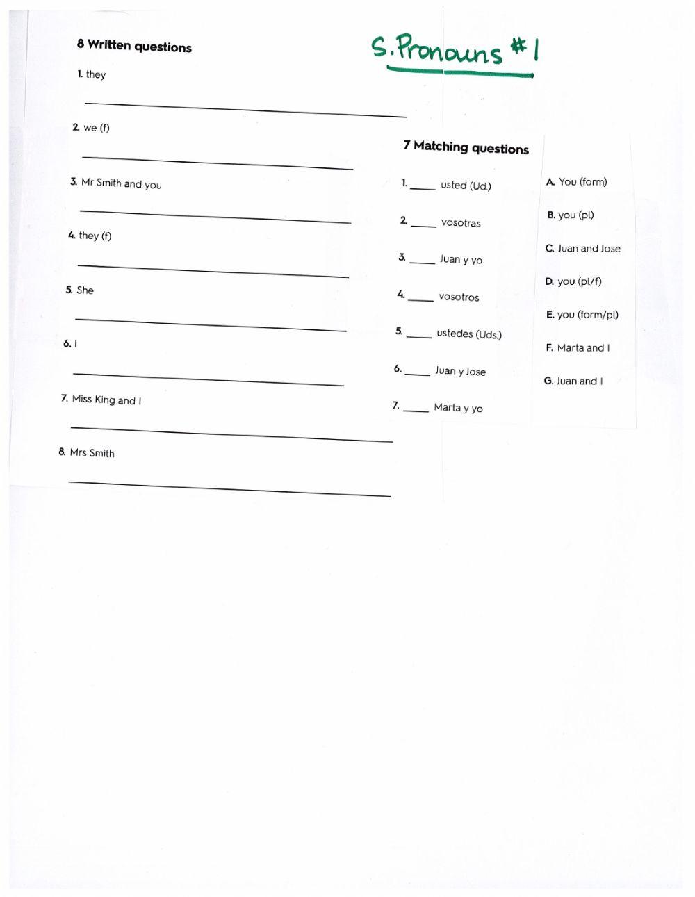 Spanish Subject Pronouns 1