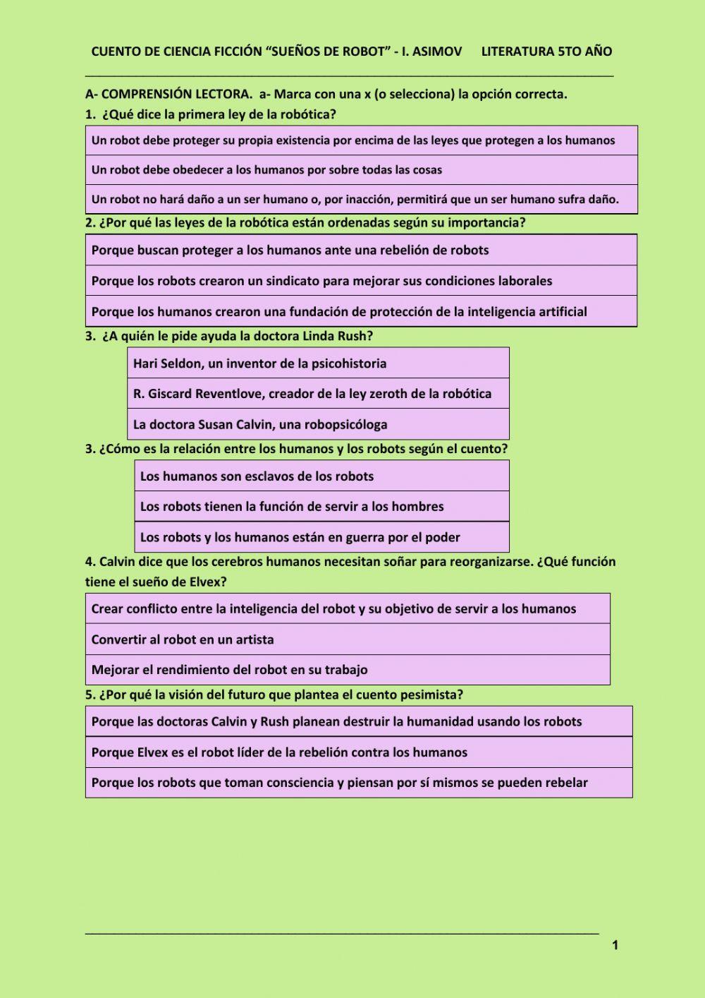 Cuento SUEÑOS DE ROBOT (Asimov) - Ciencia Ficción