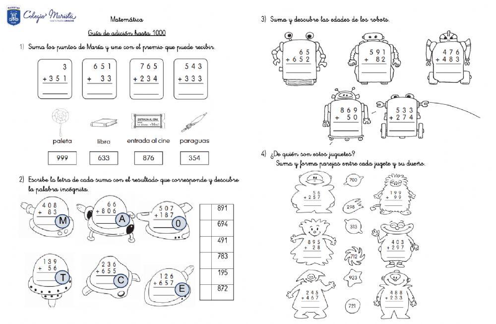 Guía de adición hasta 1000