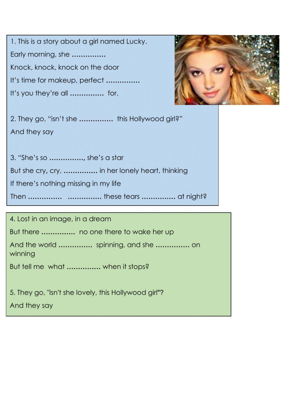 Song Worksheet: Lucky by Britney Spears (Present Simple)