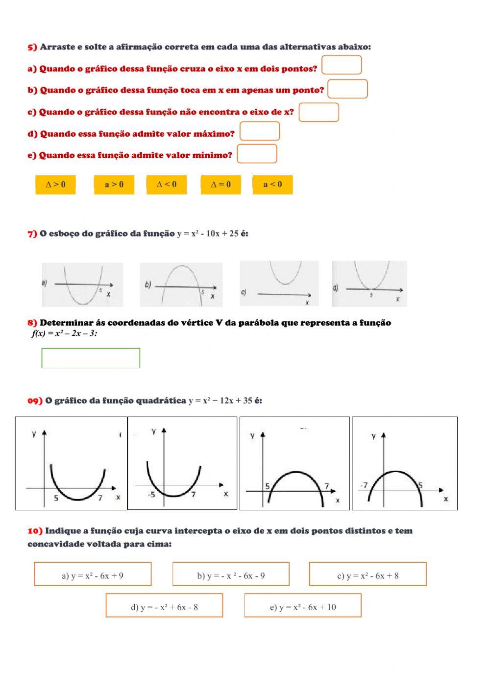 Atividade – função do 2° grau