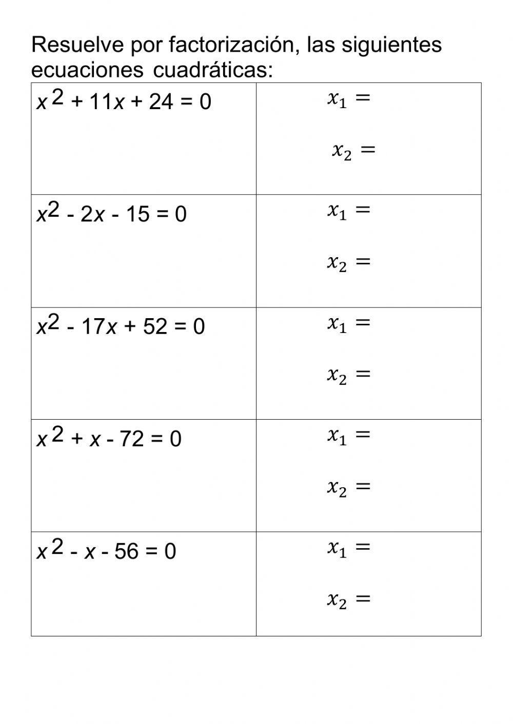 Solución de ecuaciones cuadráticas por factorización