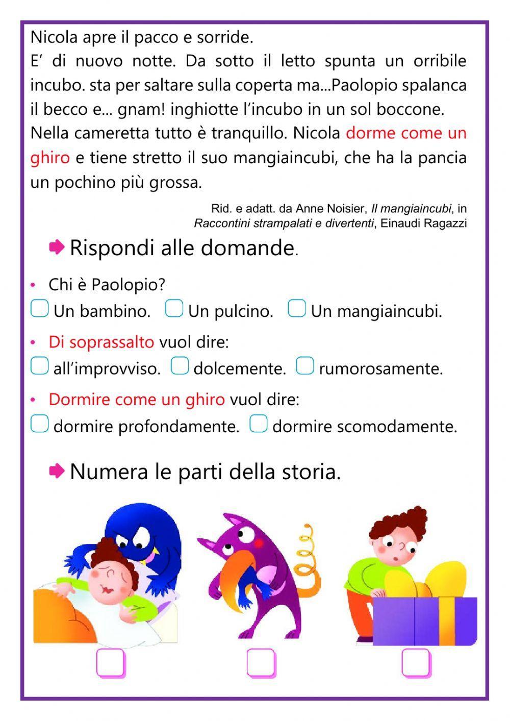 comprensione del testo:IL MANGIAINCUBI