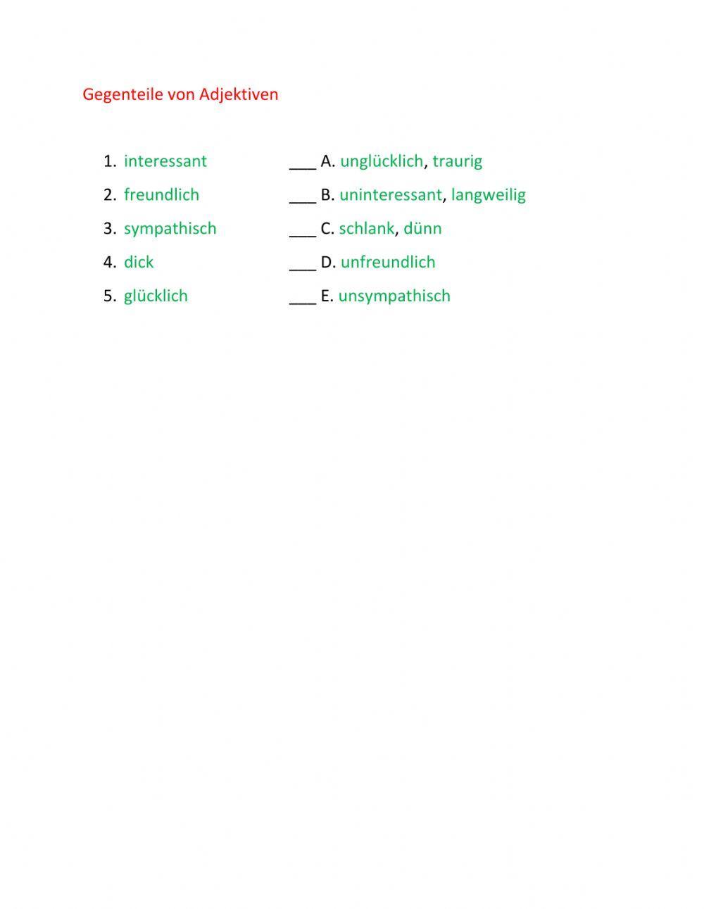 Gegenteile von Adjektiven