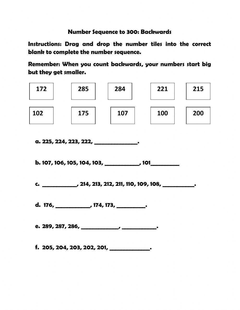 Number sequence to 300