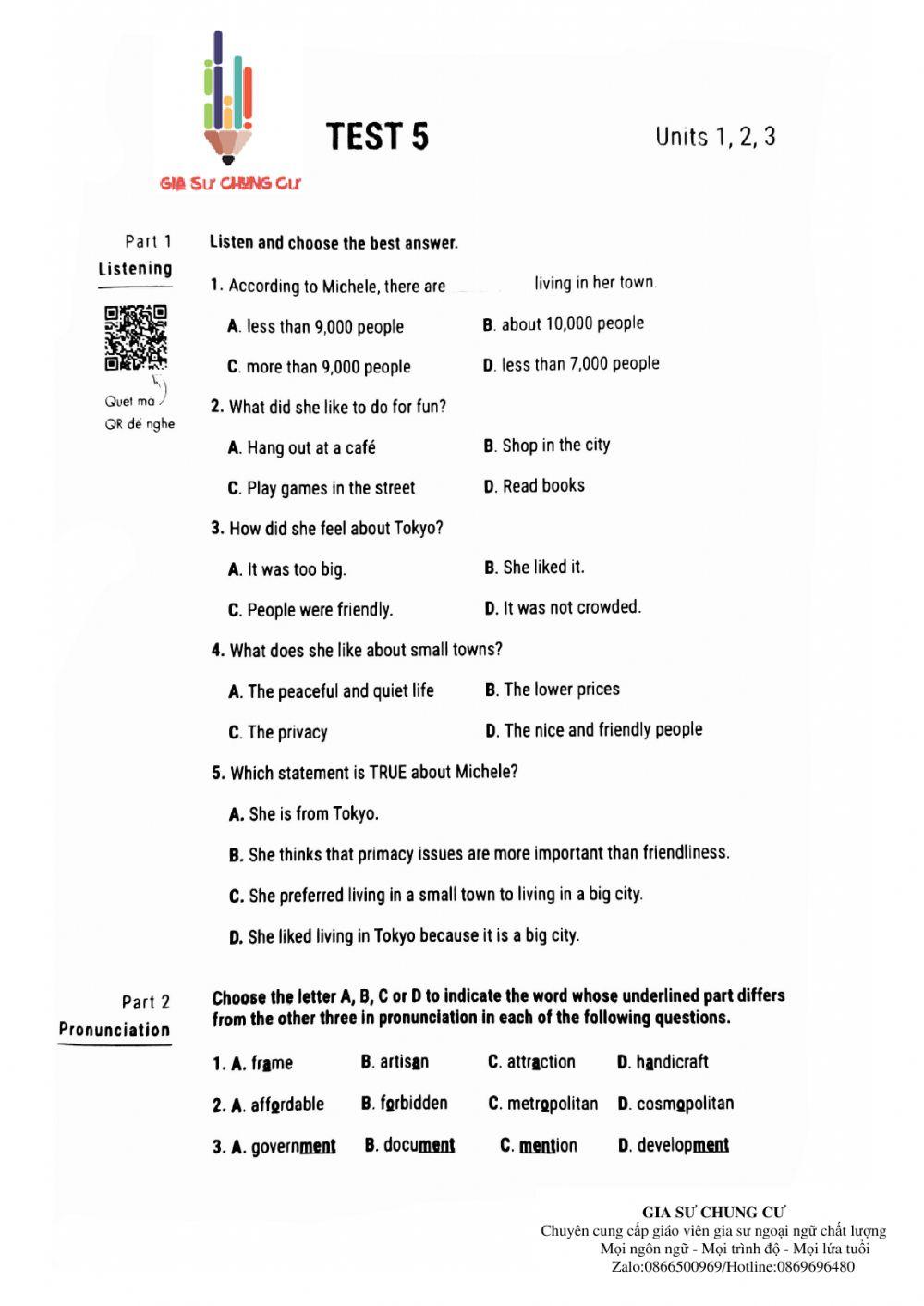 Lớp 9 - Kiểm tra 45' (test số 5)