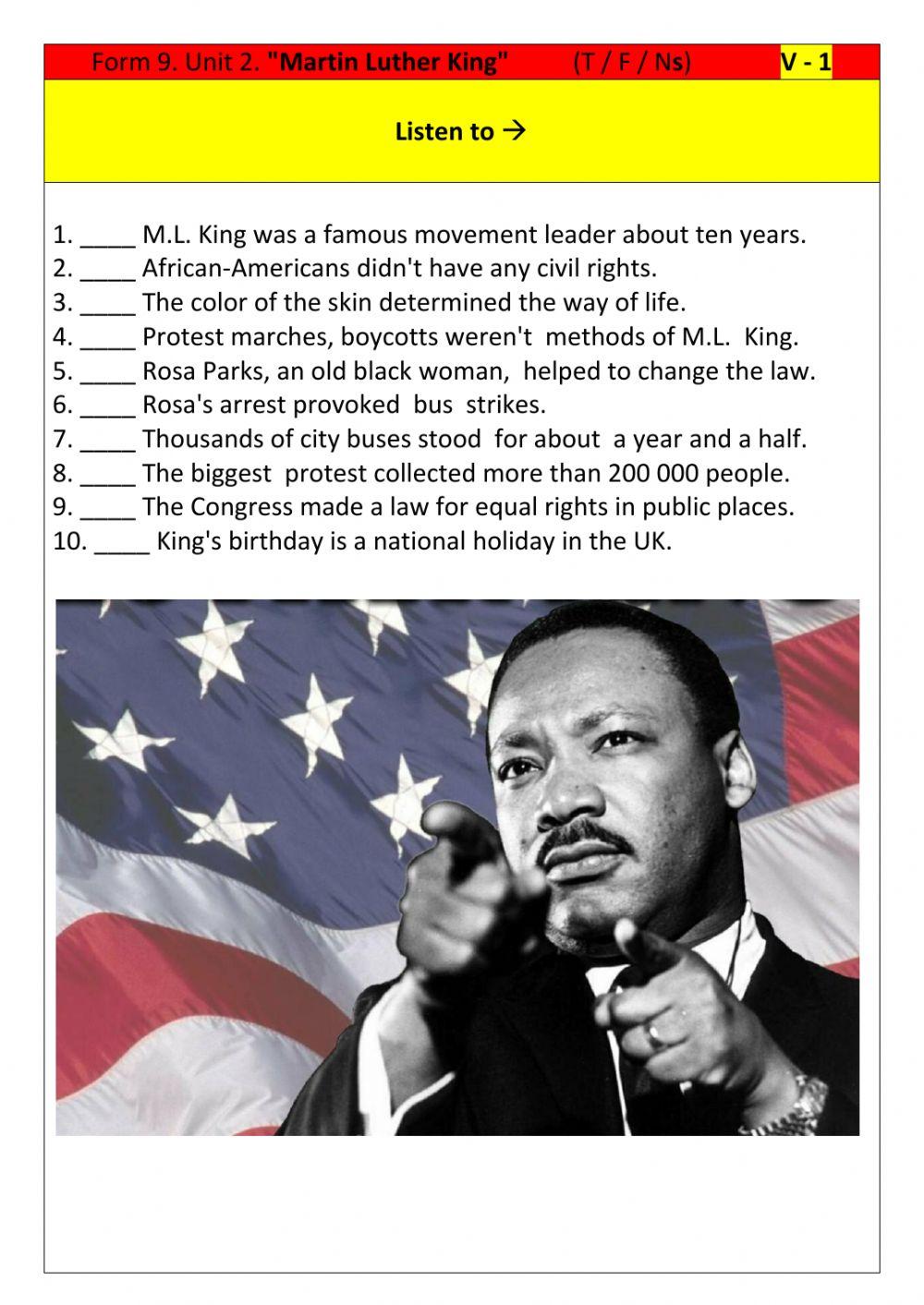 Form 9. Unit 2. Listening -Martin Luther King-. V - 1
