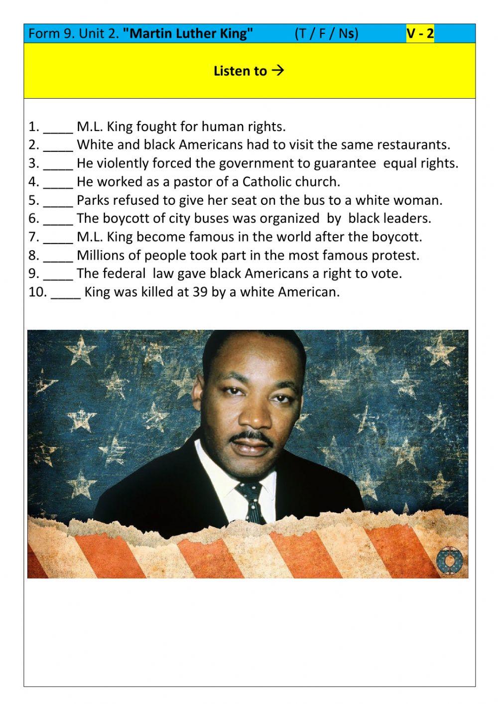 Form 9. Unit 2. Listening -Martin Luther King-. V - 2