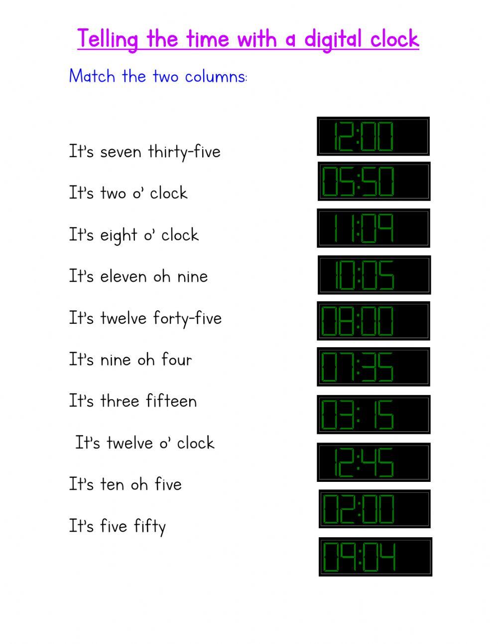479001 telling the time with a digital clock andrea