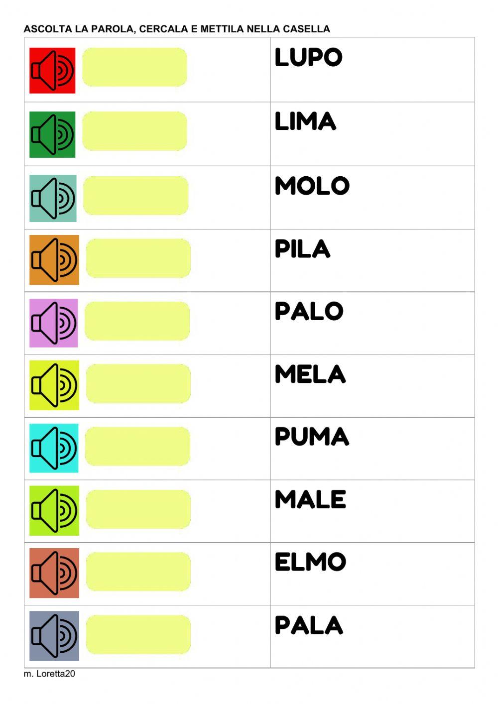 Ascolto e lettura parole bisillabe piane (+elmo)