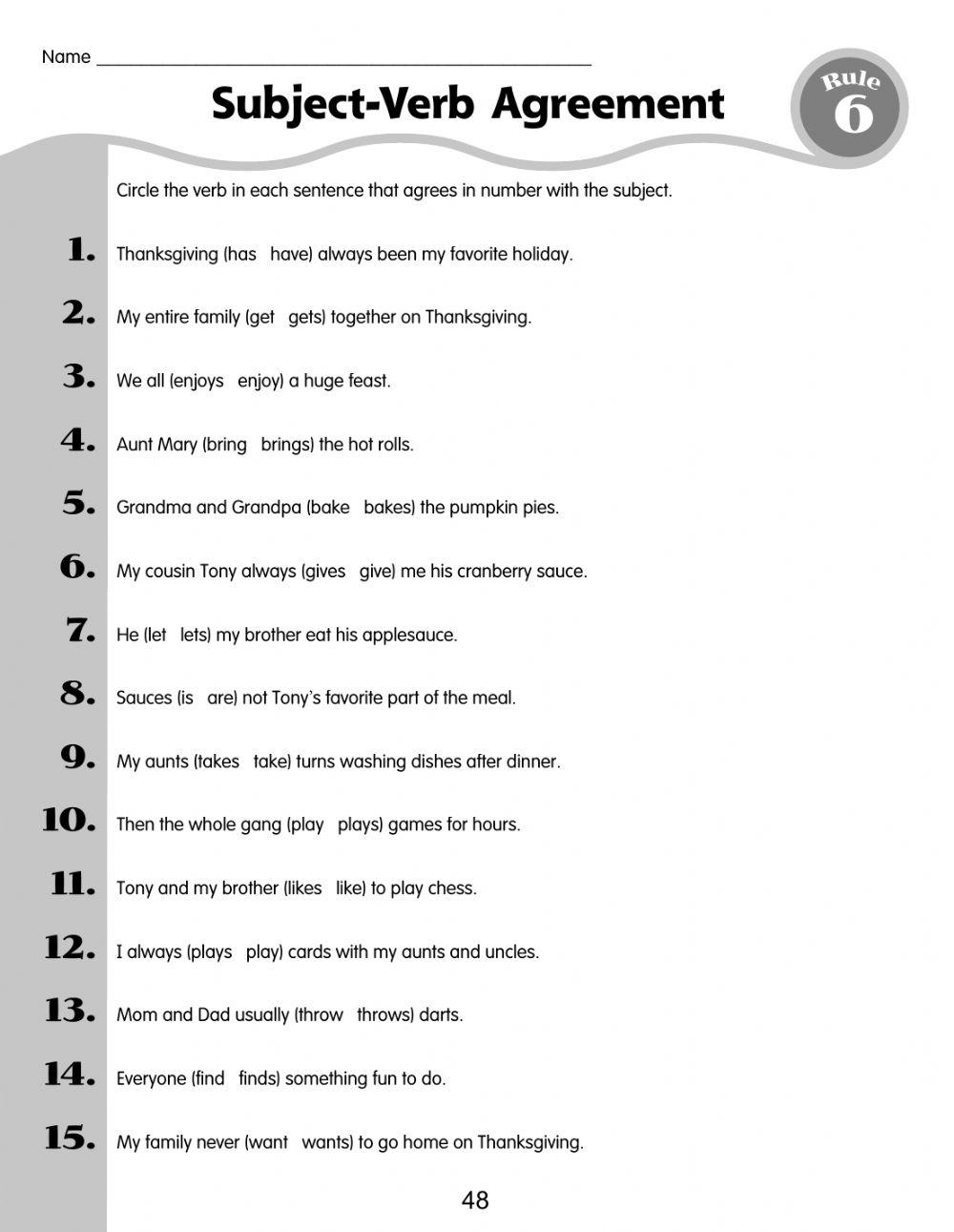 Subject Verb Agreement Examples With Answers Pdf Grade 7