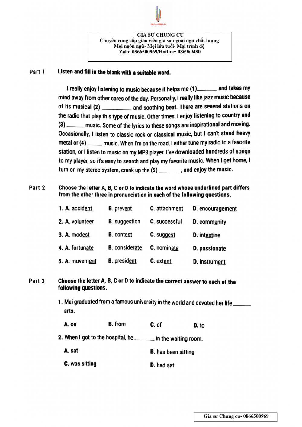 Lớp 10- Bài kiểm tra 45p- Unit 3,4 -2