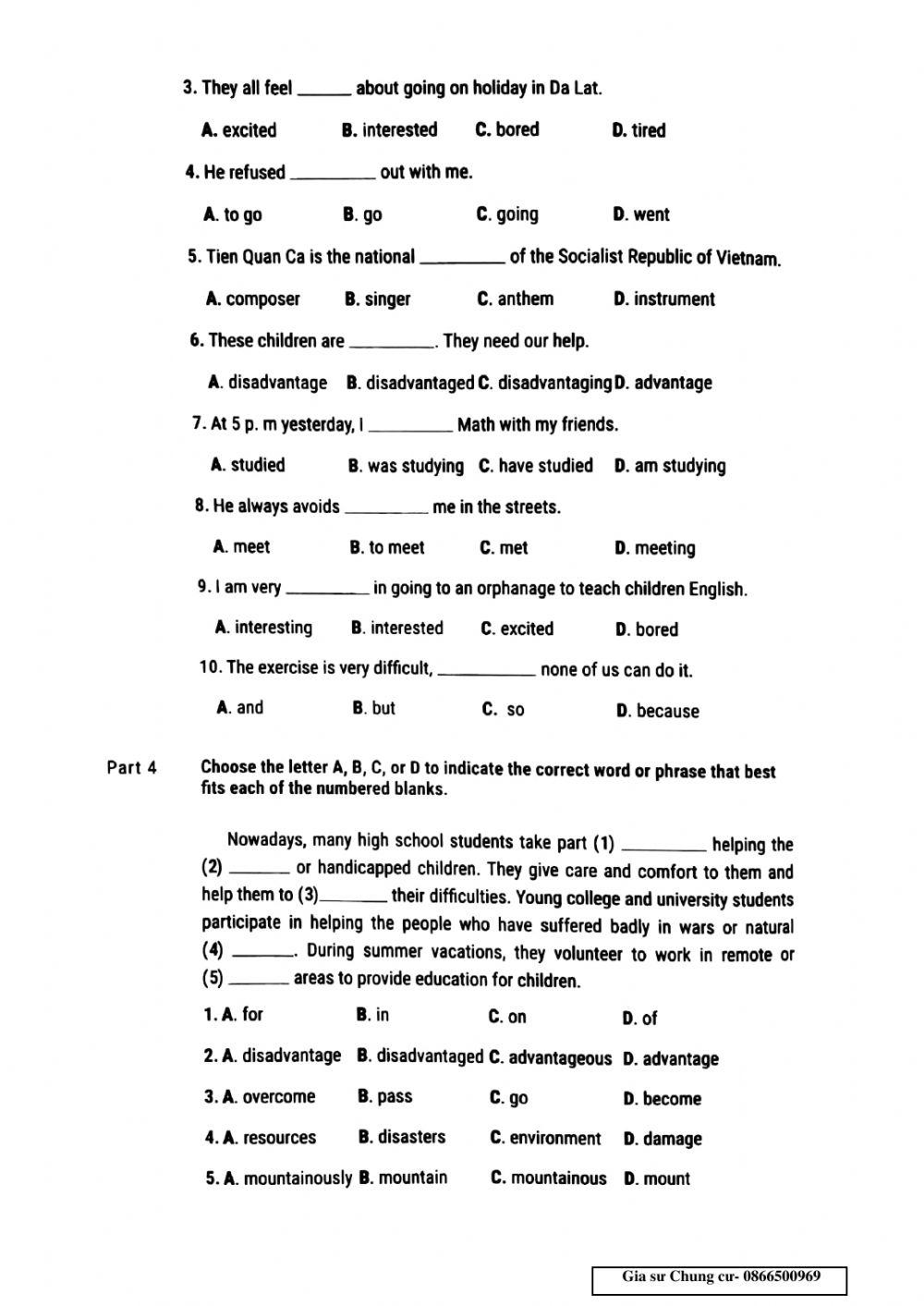 Lớp 10- Bài kiểm tra 45p- Unit 3,4 -2
